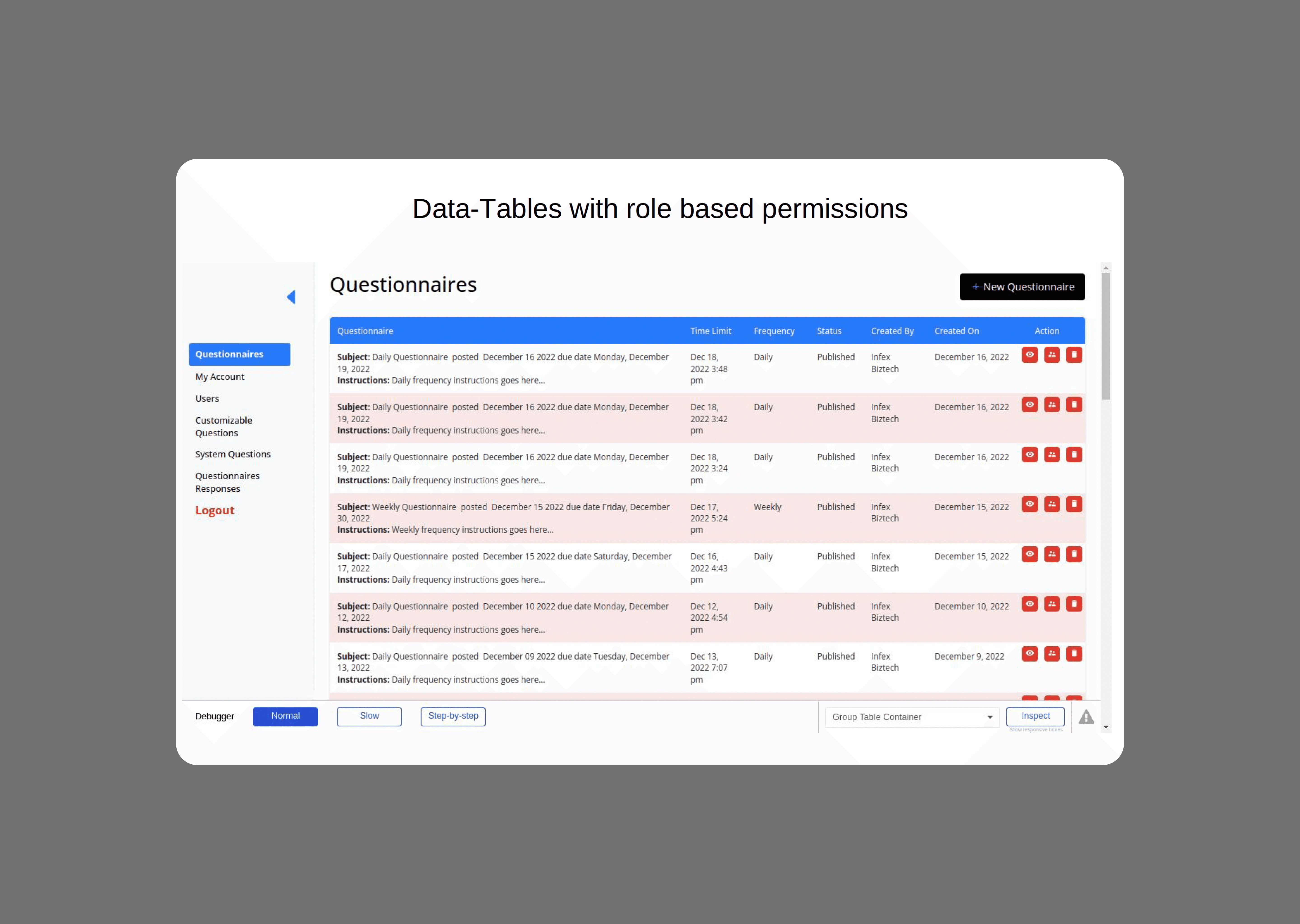 Data Tables with Role based permissions