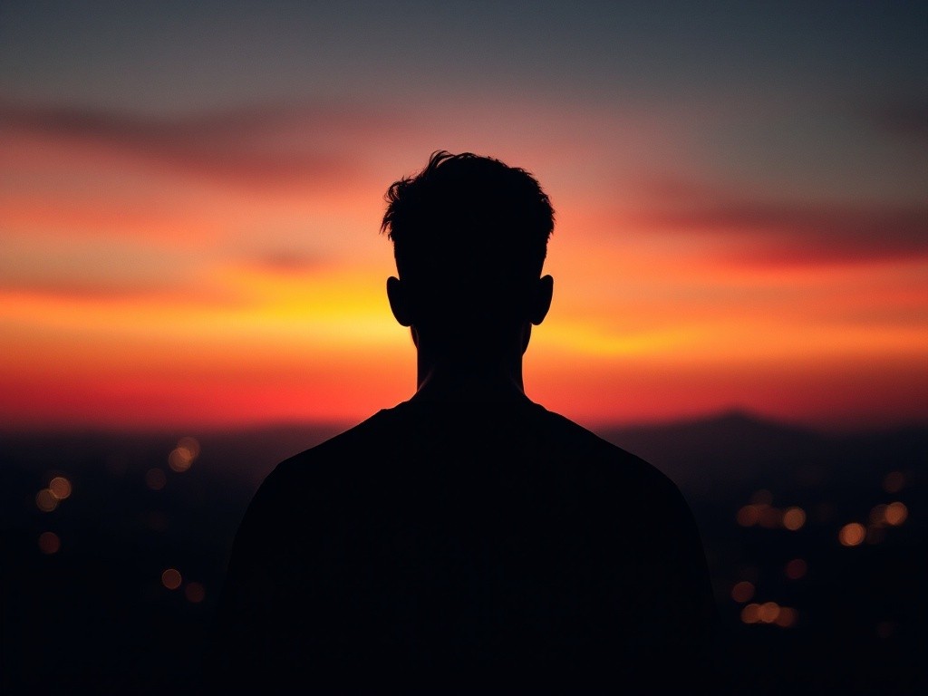Silhouette of a person looking at sunset
