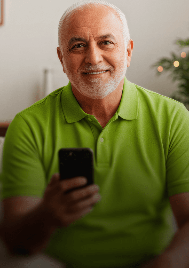 Senhor usando smartphone na sala de estar