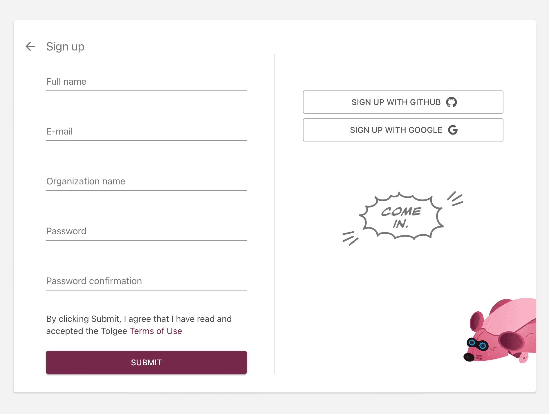 Tolgee sign up page
