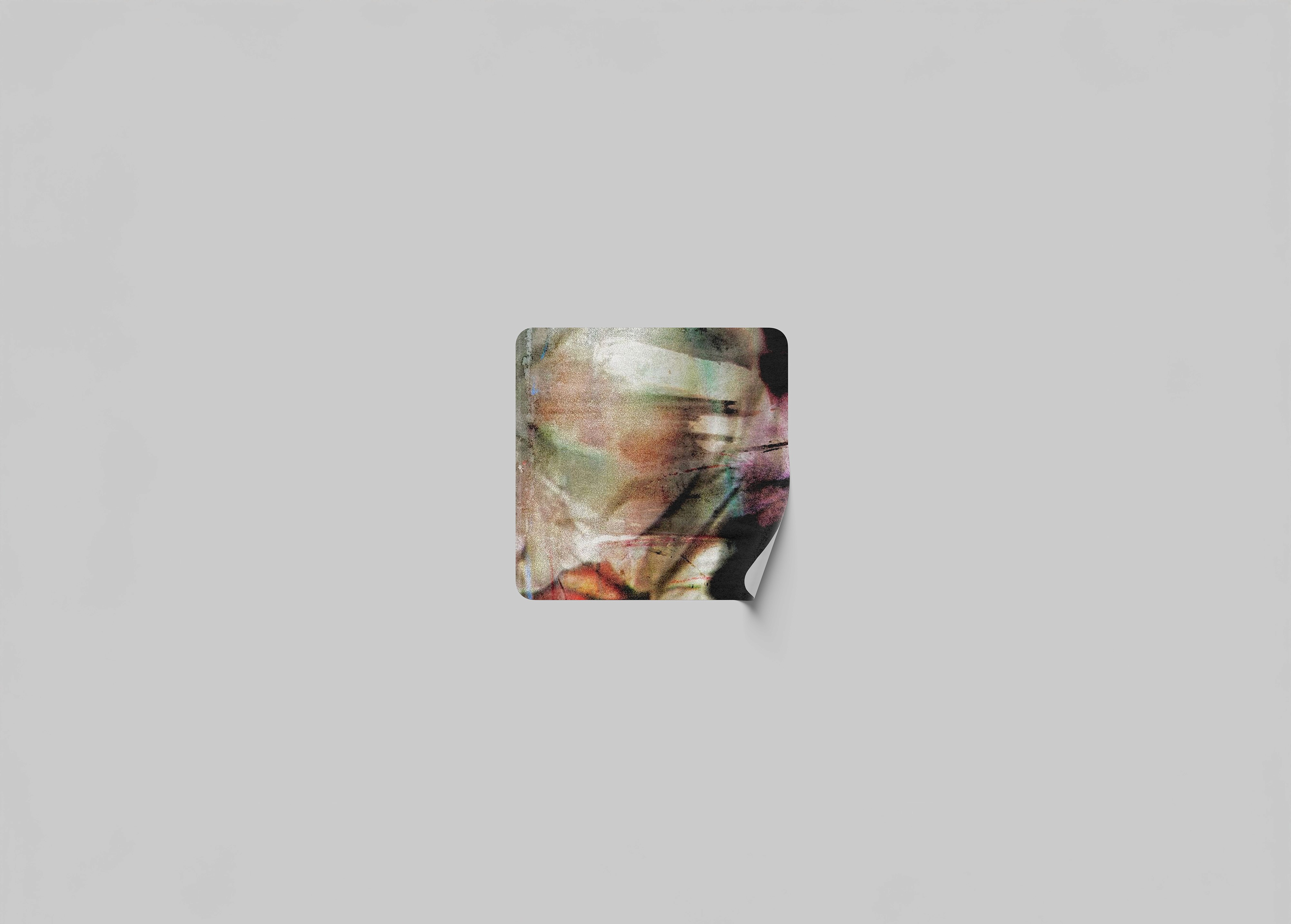 Blurry abstract portrait printed on curved paper, blending earthy and pastel tones with layered brushstrokes. Evokes memory, identity, and the distortion of perception through a mixed-media lens.