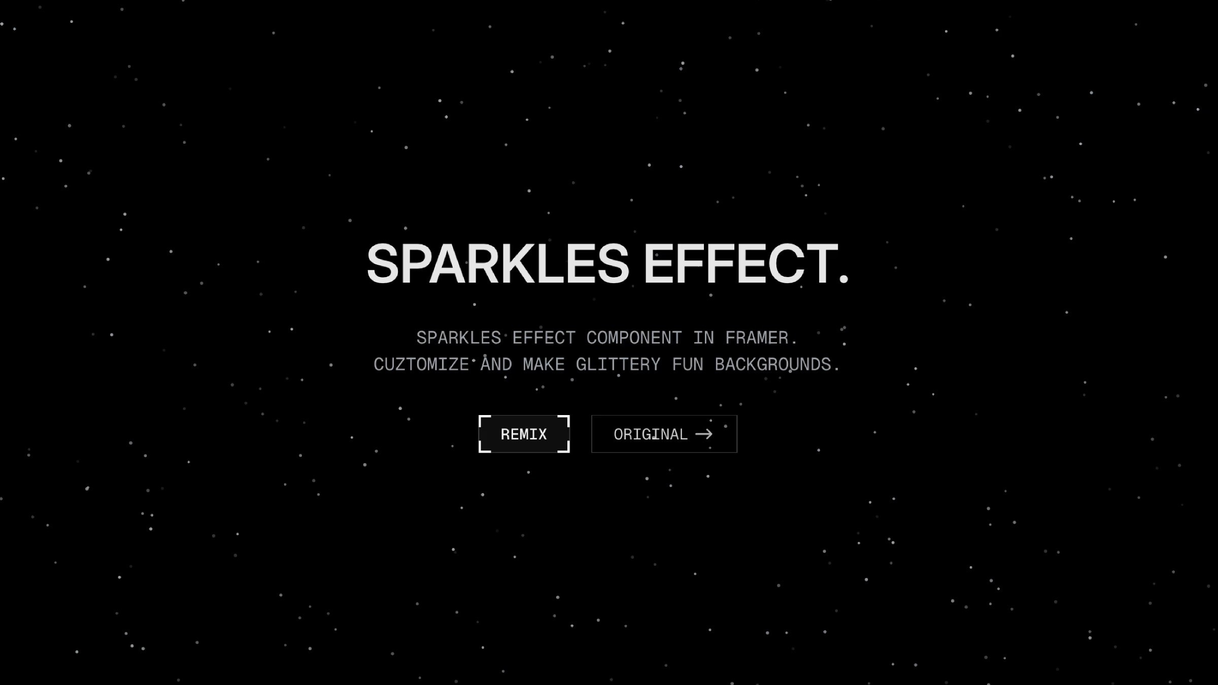 Black background with white scattered sparkle effect animation