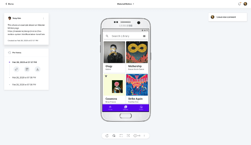Mobile prototype uploaded on ProtoPie cloud
