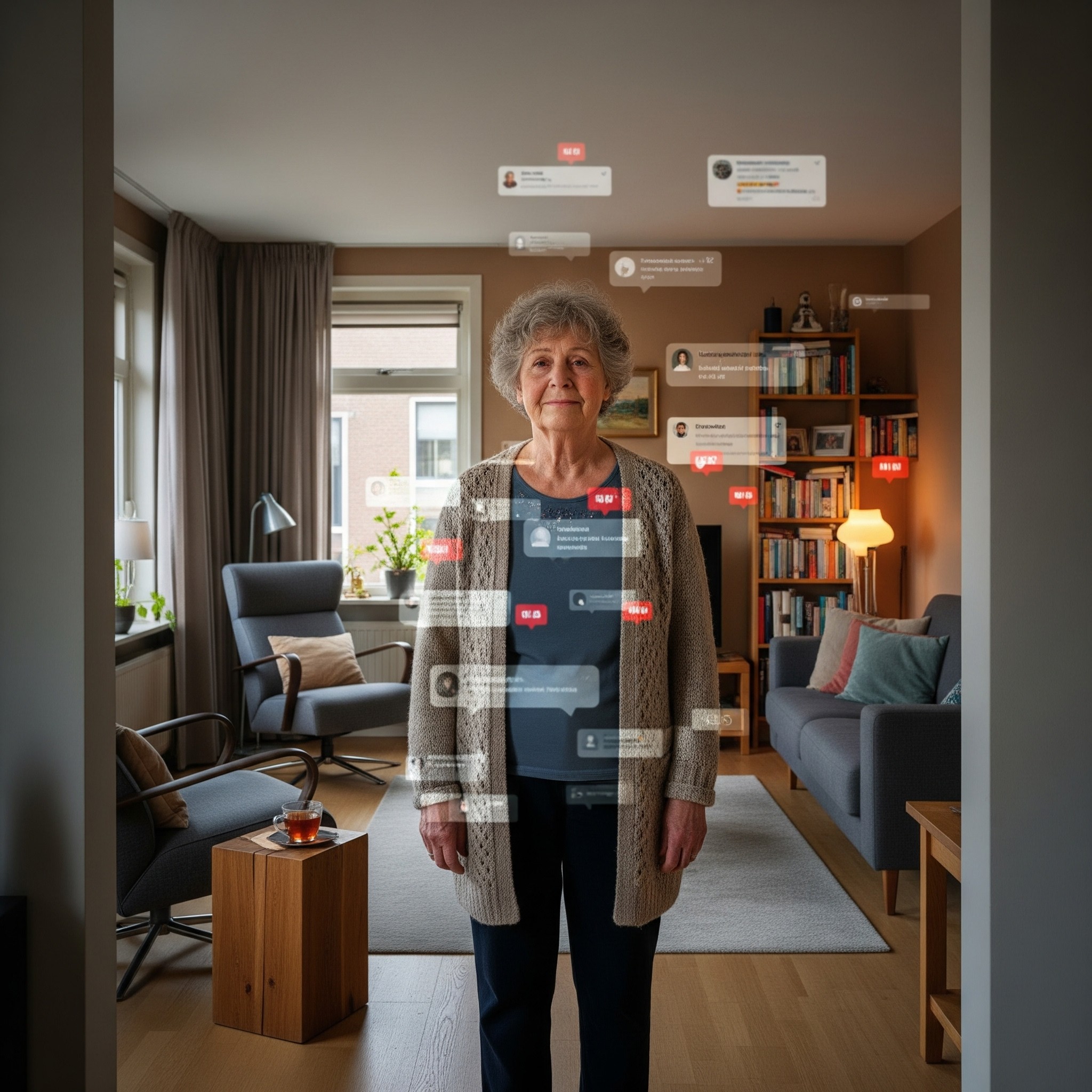 Vrouw met projecties van sociale media