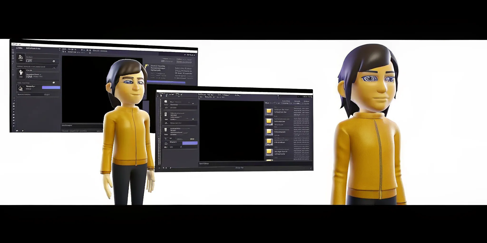 Unity game development scene with a stylized 3D character avatar creator interface and customization controls on a dark tech-themed background