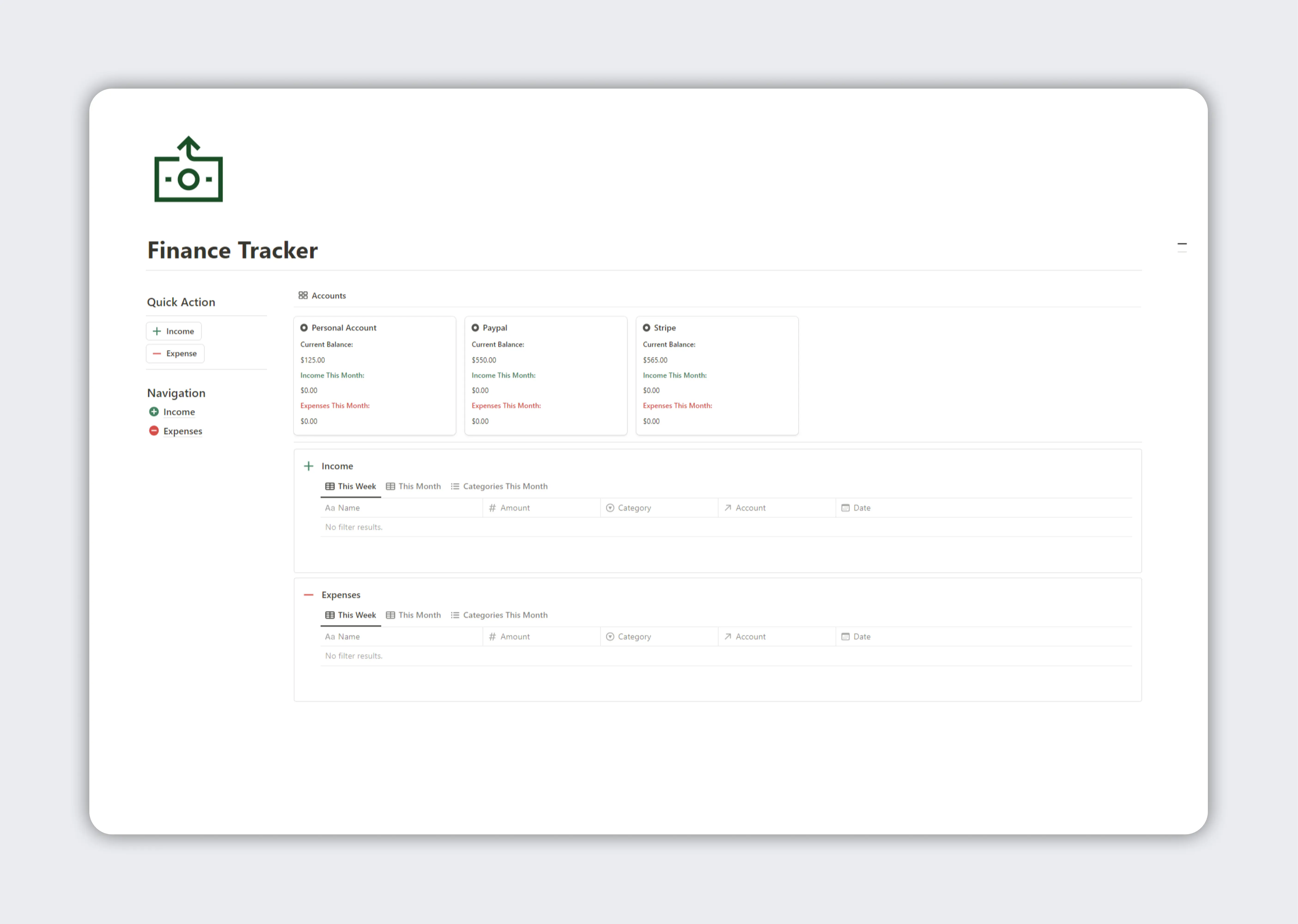 Notion Finance Tracker