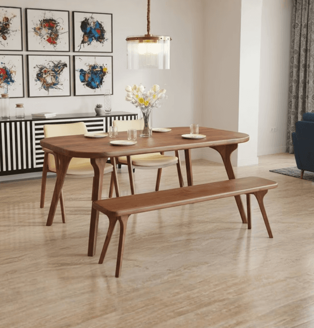 Elegant contemporary fabric sofa with curved arms and wooden base