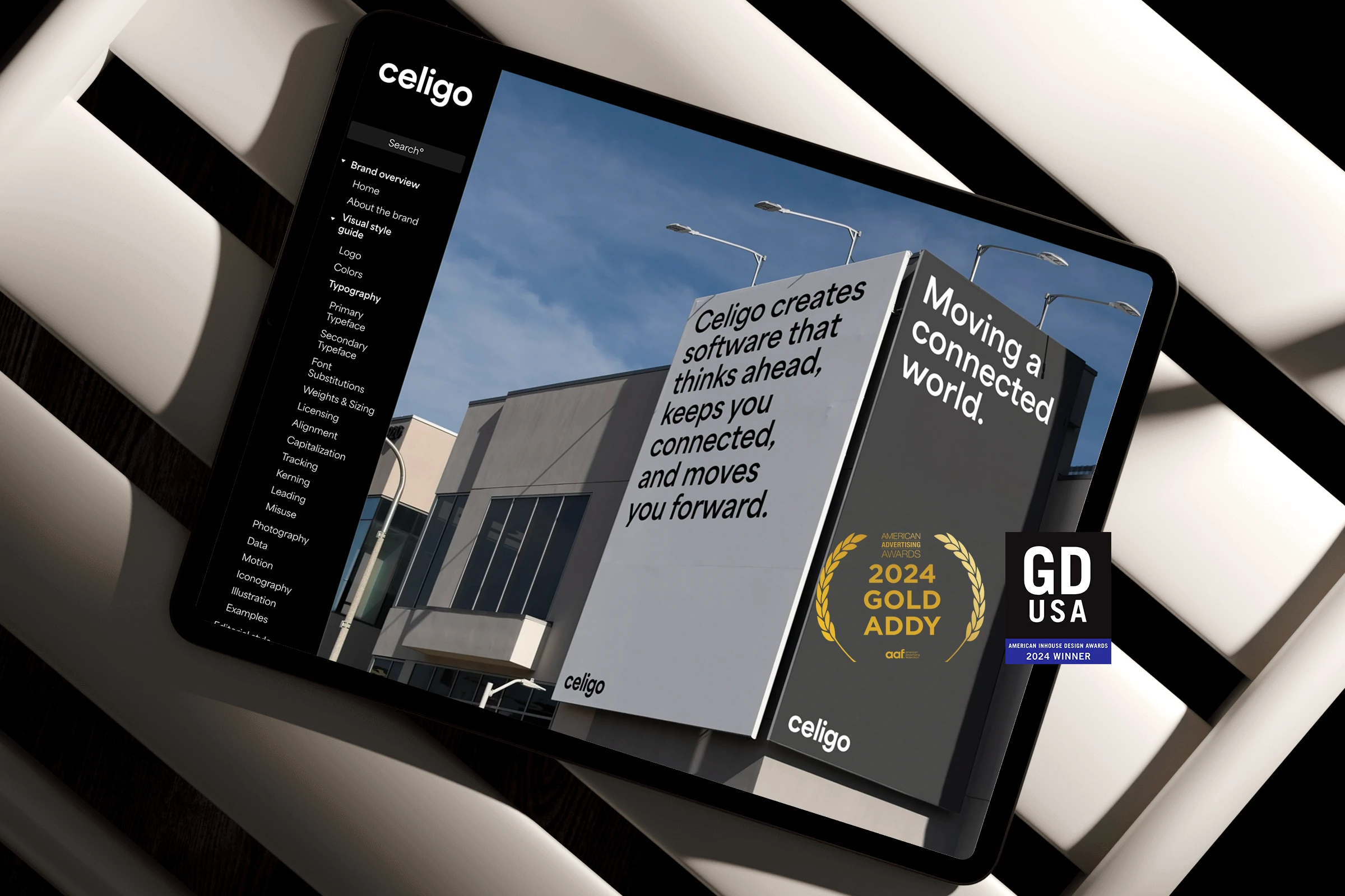 Celigo Brand Guidelines on tablet screen