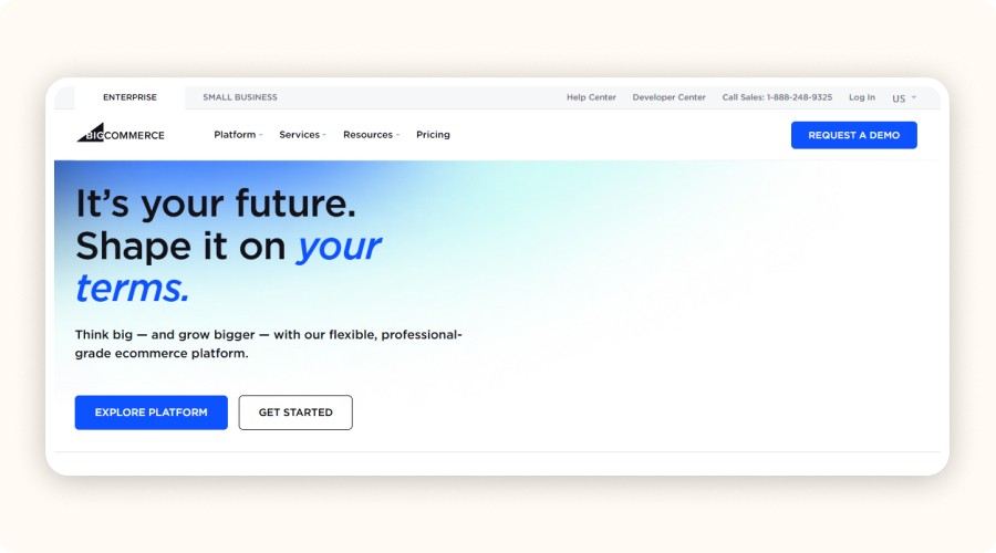 BigCommerce homepage showcasing advanced features