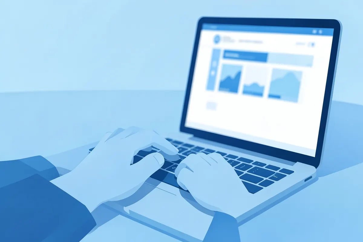 A person optimizing a website on a laptop, showcasing online presence enhancement.