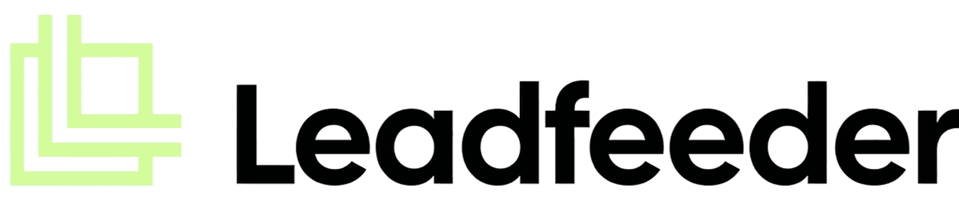 Leadfeeder logo: black wordmark beside nested light green square outlines