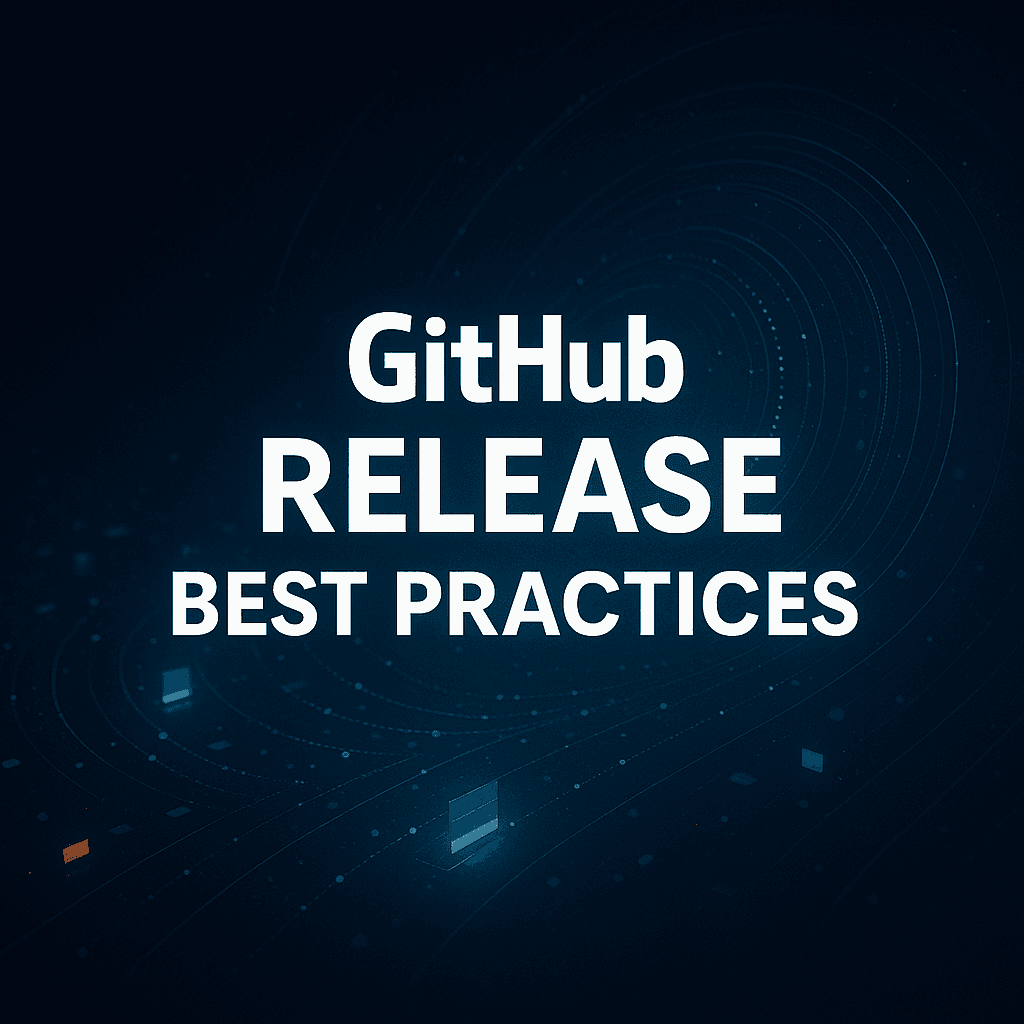 Futuristic blue-toned illustration with the text “GitHub Release Best Practices,” symbolizing modern DevOps workflows and release standardization