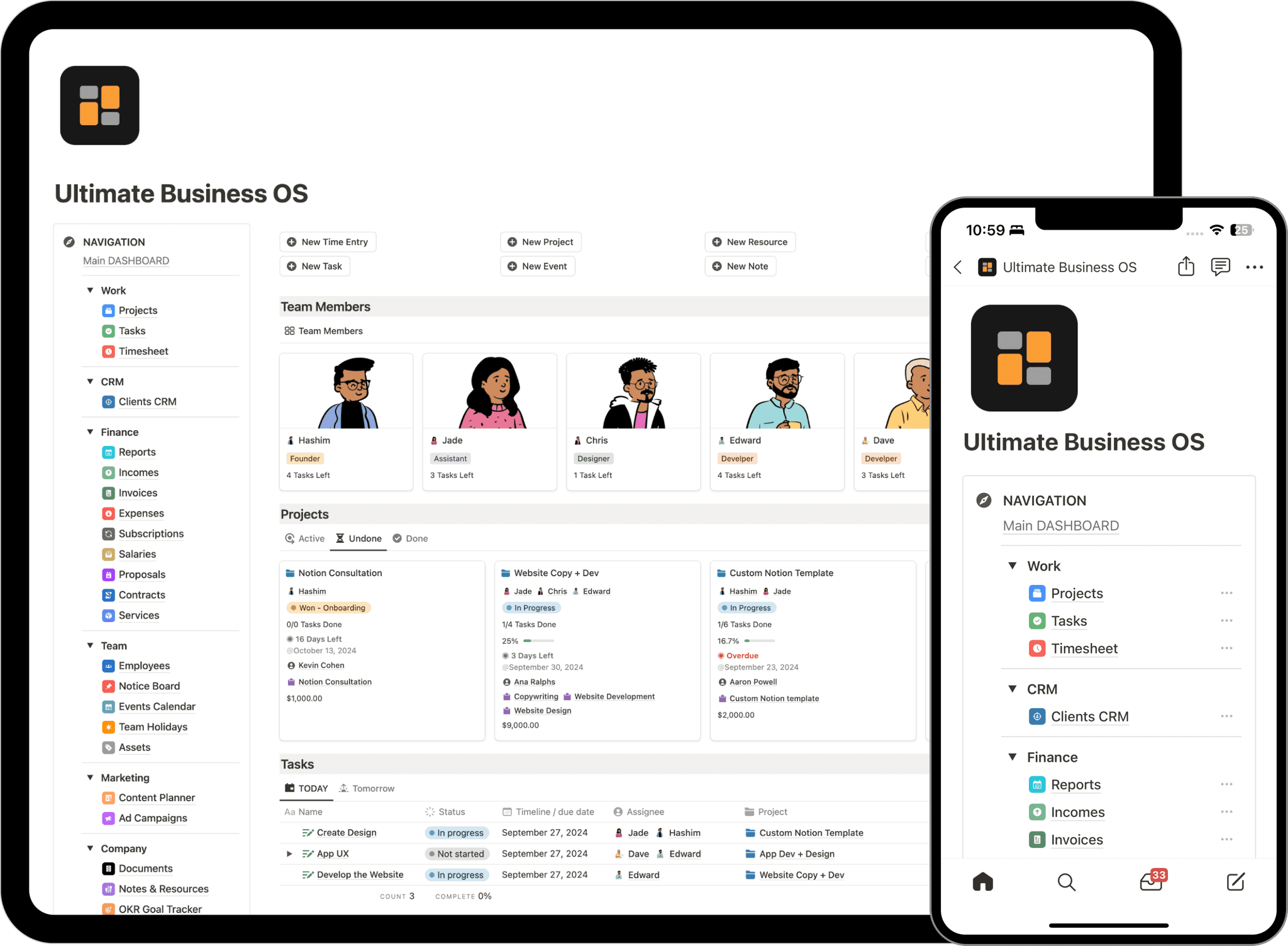 Notion Business OS Main dashboard