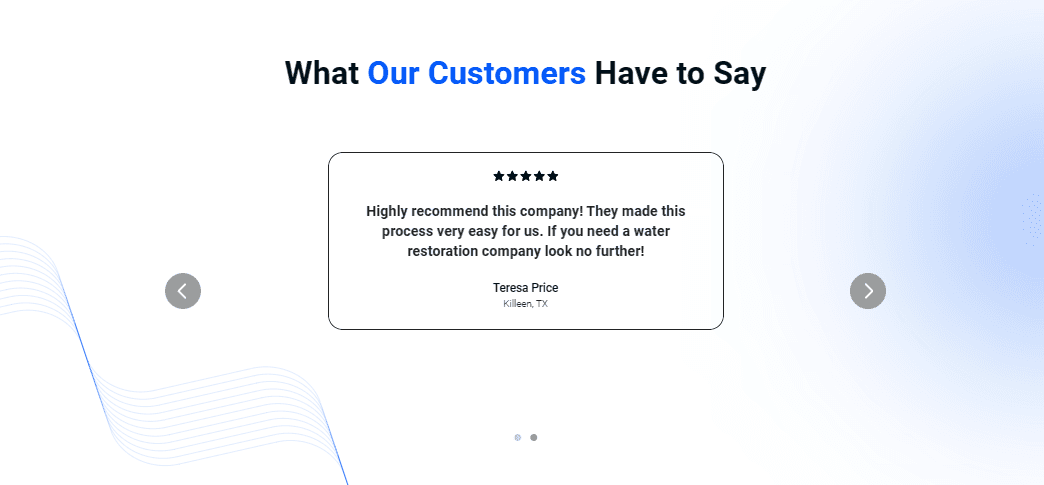 customer reviews section of a contractor website