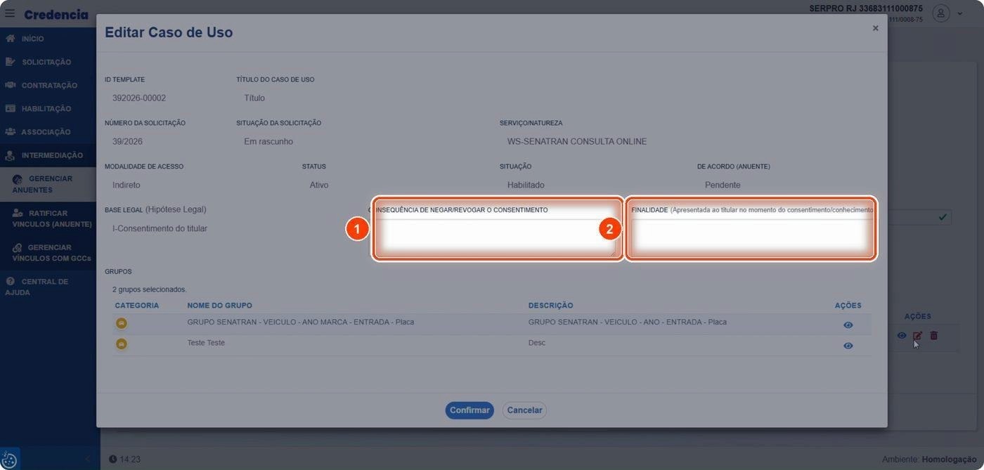 Captura de tela de referência do Credencia para Passo 5 — Preencher informações complementares do caso. Contexto: 27 — Novo Anuente.