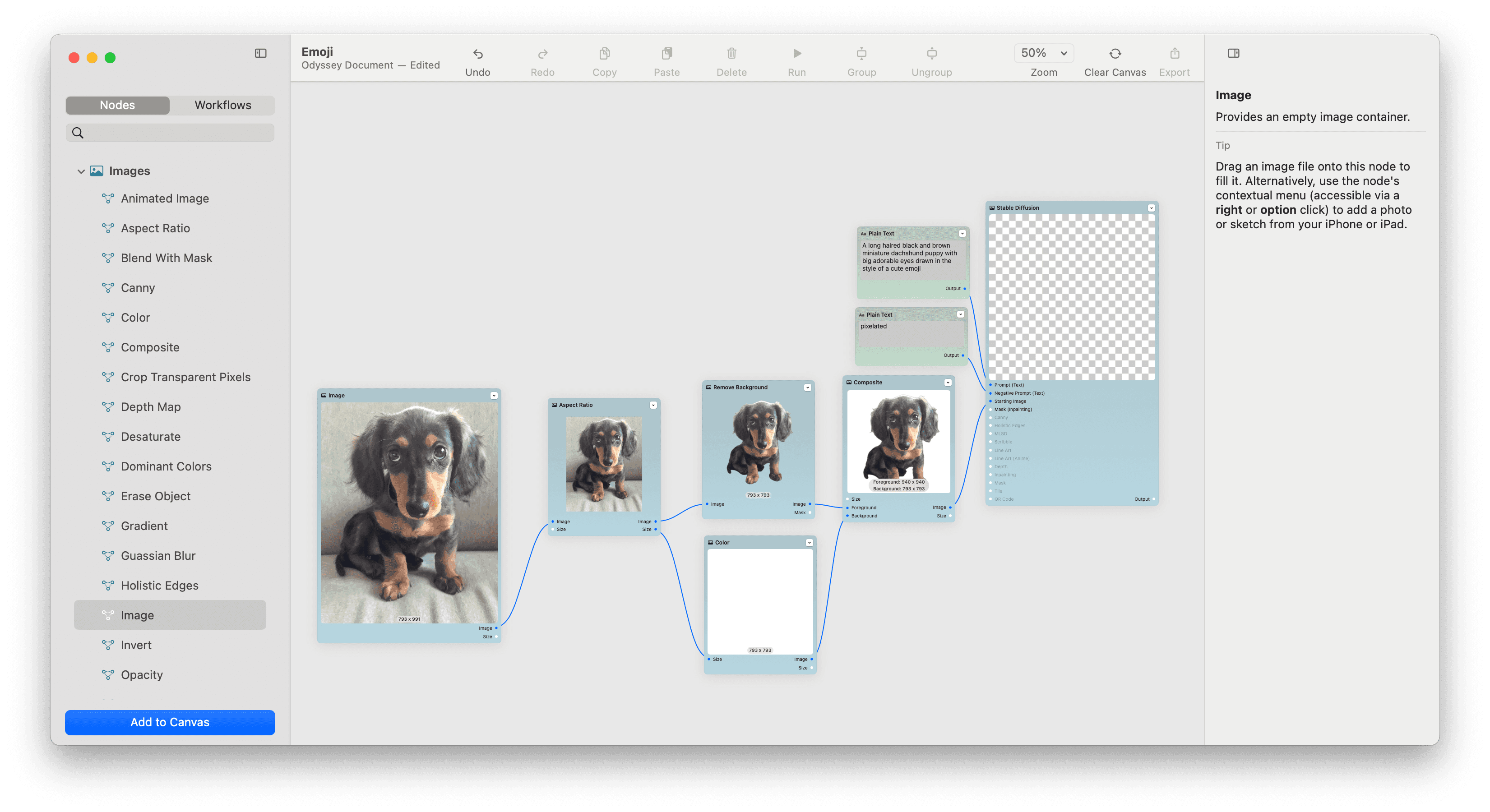 Connecting a prompt to Stable Diffusion with Odyssey