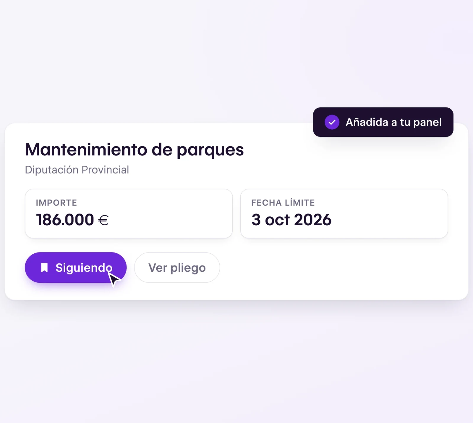 Licitación de mantenimiento de parques de la Diputación Provincial añadida al panel