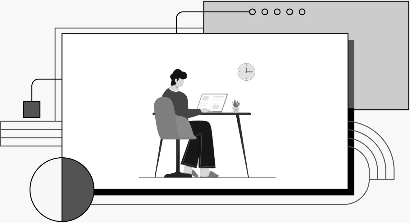 An illustration of a person sitting at a desk.