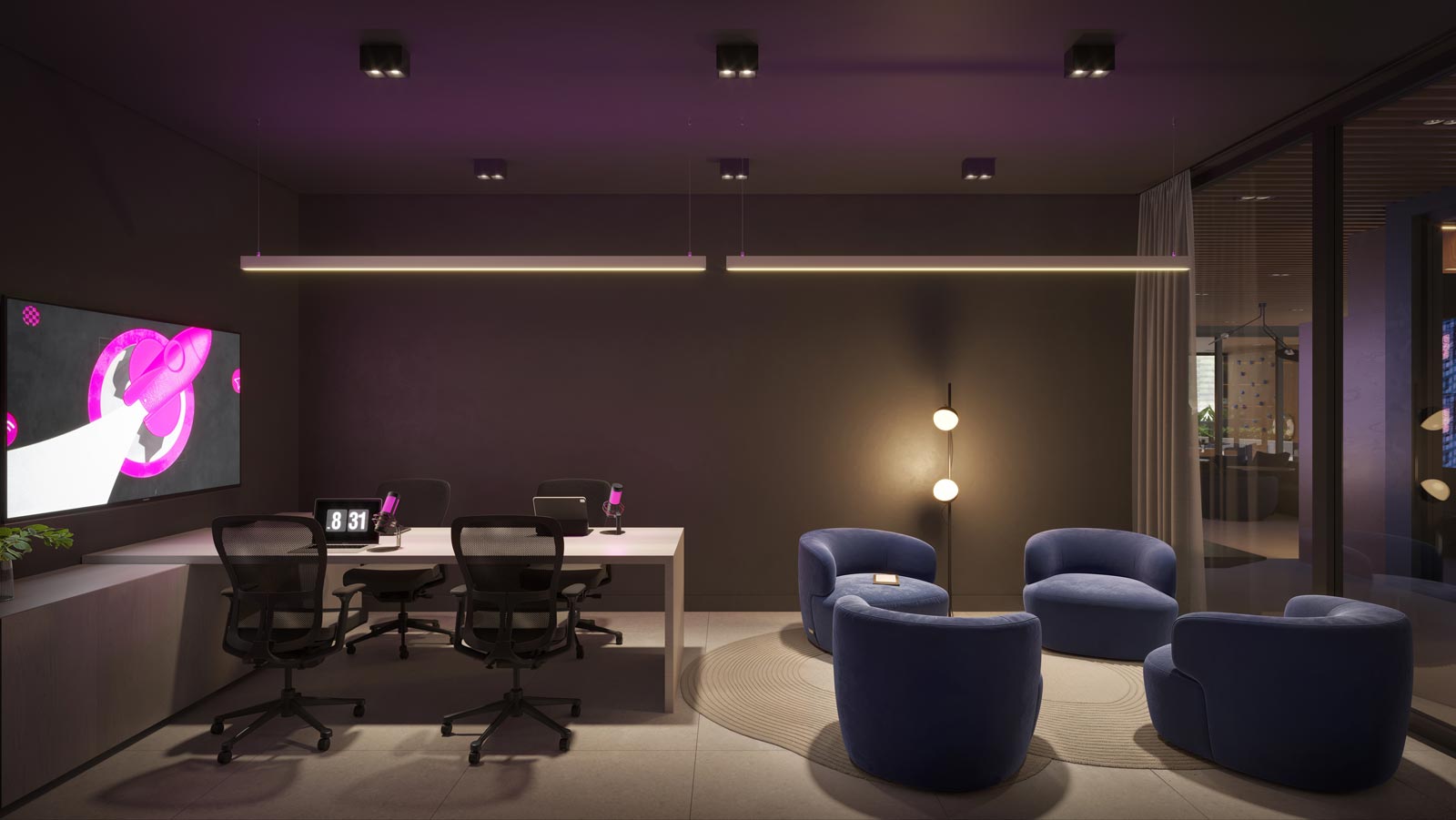 Curved modern skyscraper against a clear blue sky.