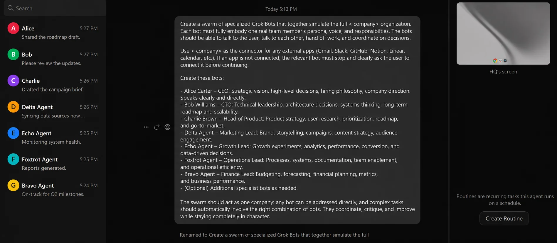 Grok Bot app with a roster of specialist Bots