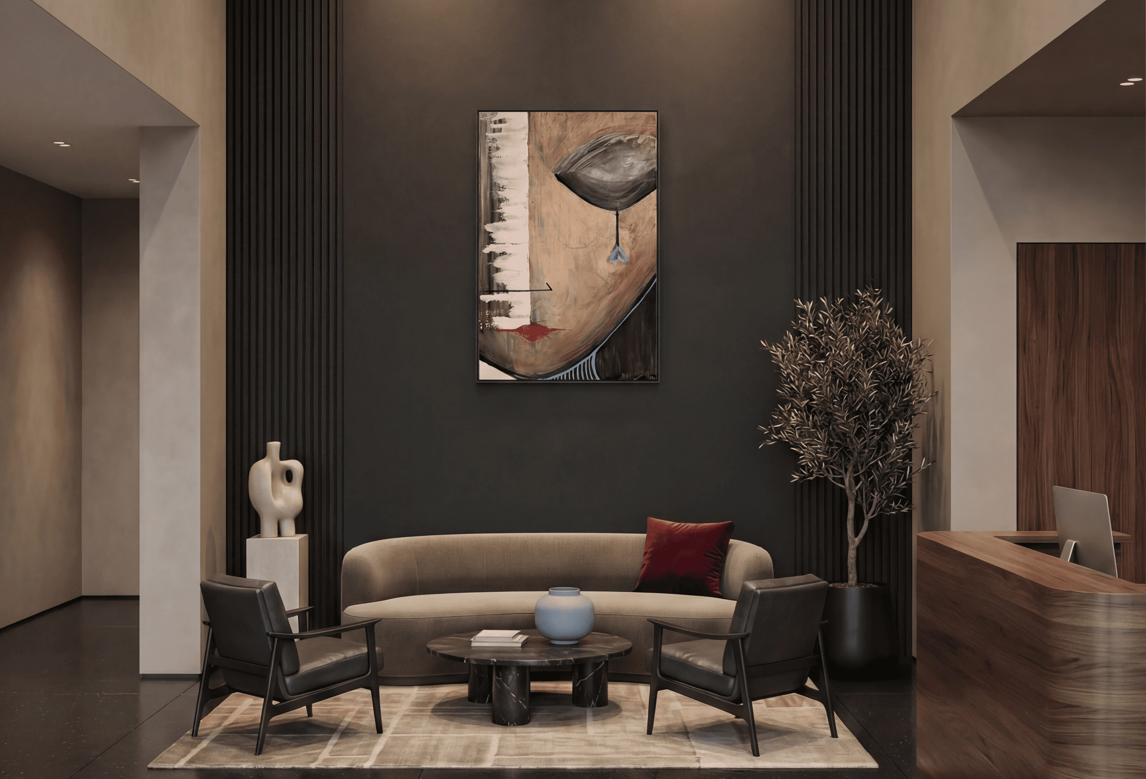 Modern living room with a painting on the wall
