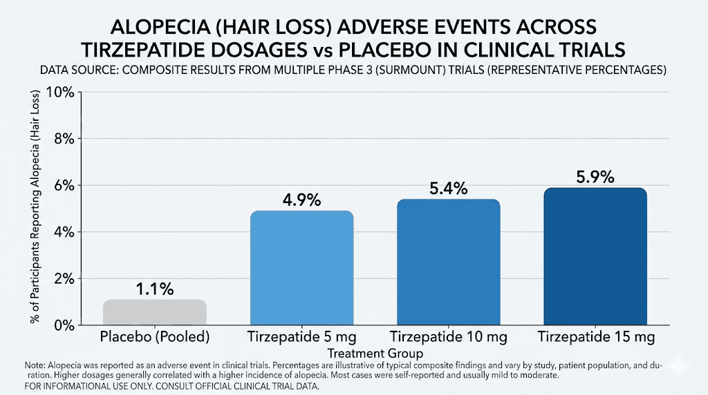 Tirzepatide clinical trial hair loss rates compared to placebo