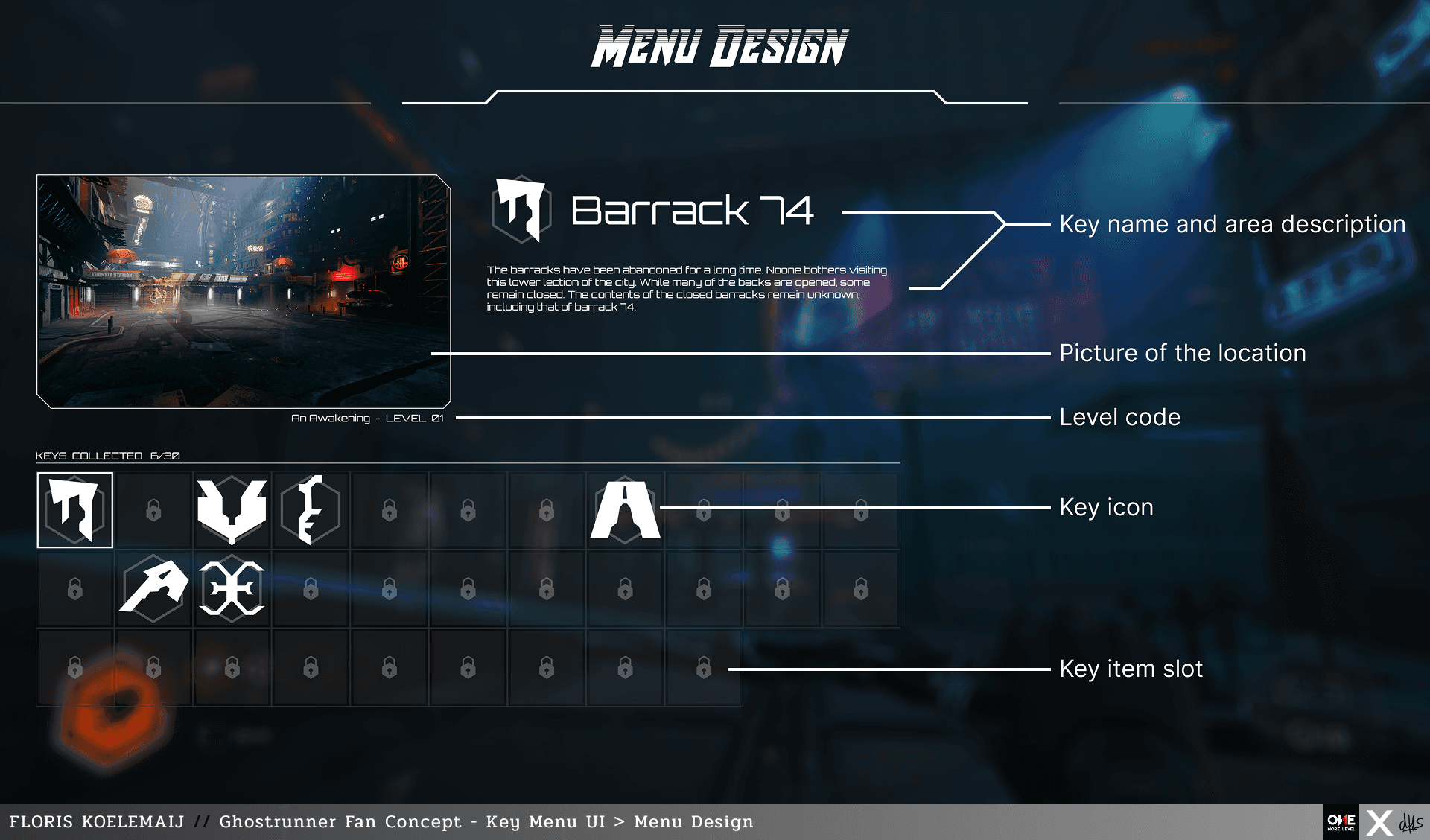 Ghostrunner Fan Concept key menu UI menu design