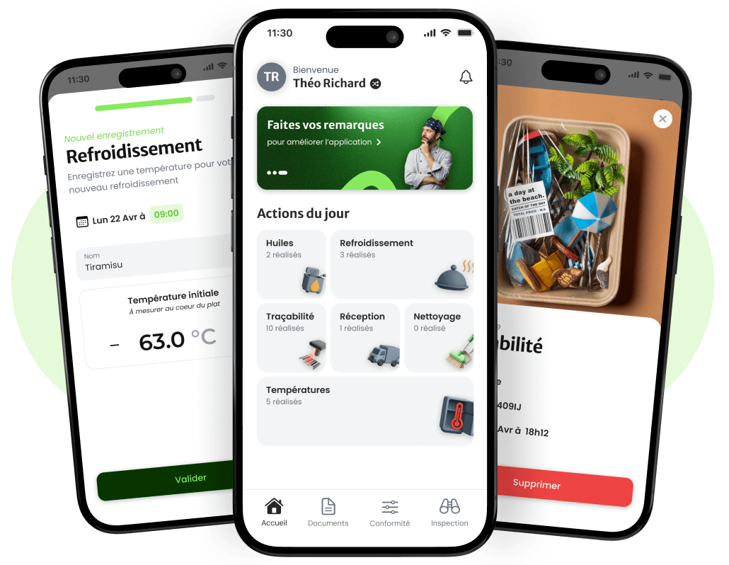 Trois écrans de l'application tabbeo