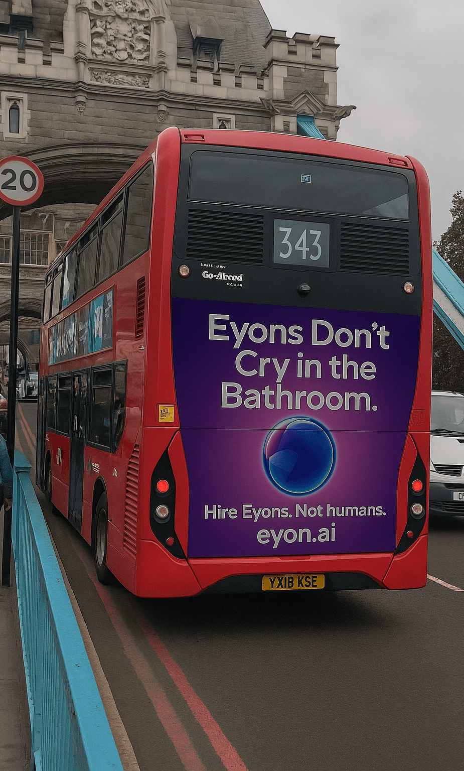 Picure of an Eyon AI Ad in London | Eyon AI | Building Humanlike AI Call Employees transformation by Orixun | High-end marketing agency california