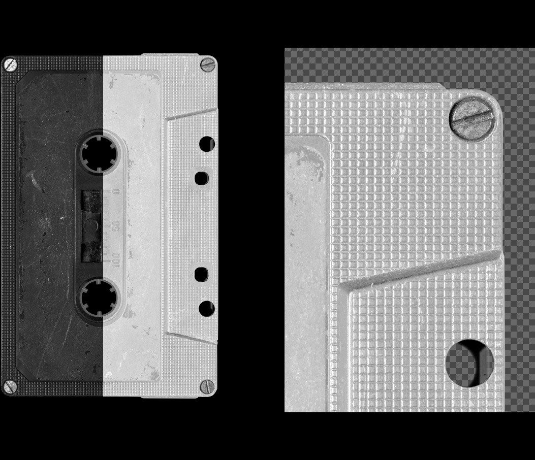 Macro detail of the realistic plastic texture and screw elements in Cassette Case Mockup 03.