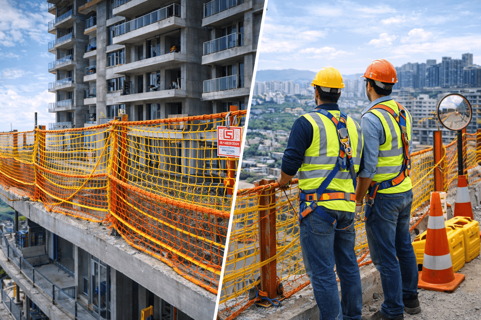 High-rise construction safety project with certified safety nets in Pune