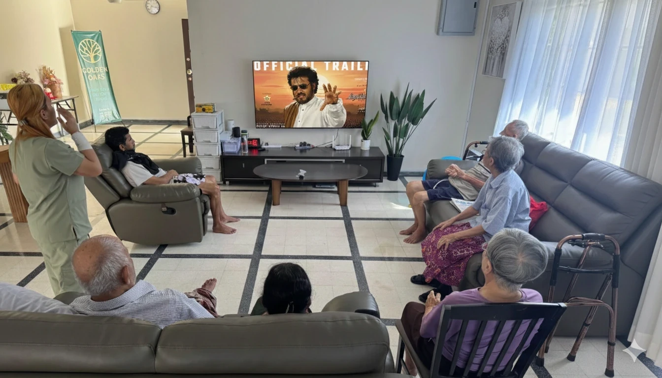 Many senior residents at Golden Oaks nursing home watching television