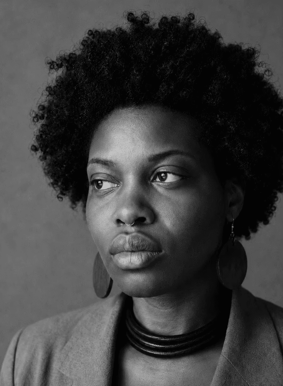Black and white portrait of founder behind Inou Designs