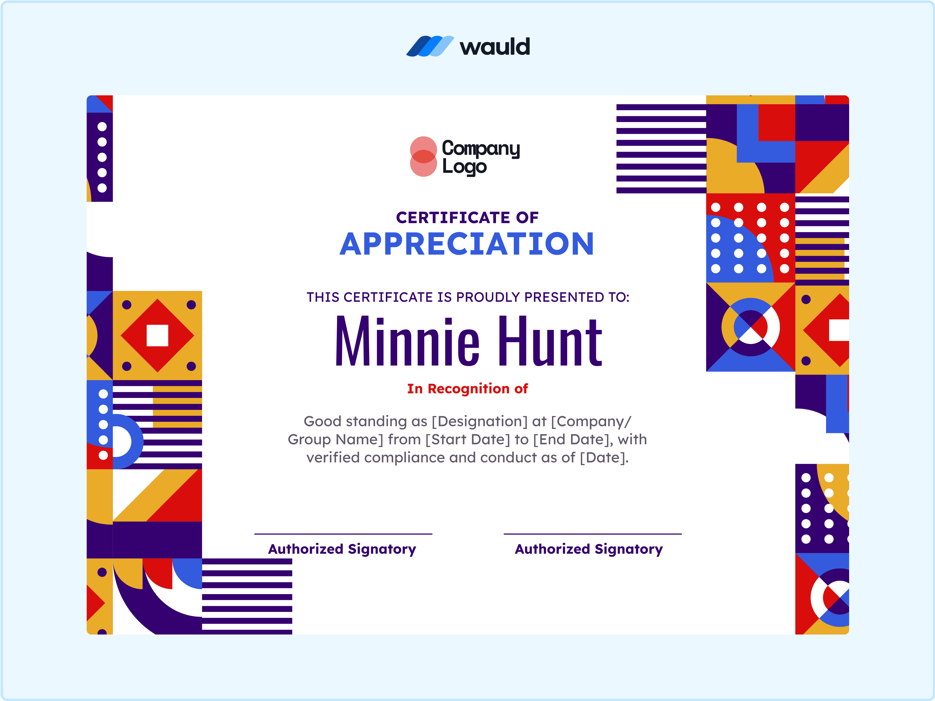 Wauld - Modern  Certificate&nbsp; of Good Standing&nbsp;&nbsp;