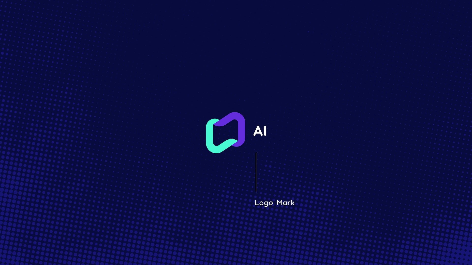 Neurolix AI logo mark specifications showing abstract brain icon with cyan and purple gradient accompanied by "AI" text on dark navy blue background with halftone texture pattern.