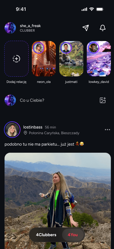 Ekran aplikacji 4clubbers