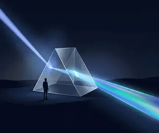 Person observing light passing through prism