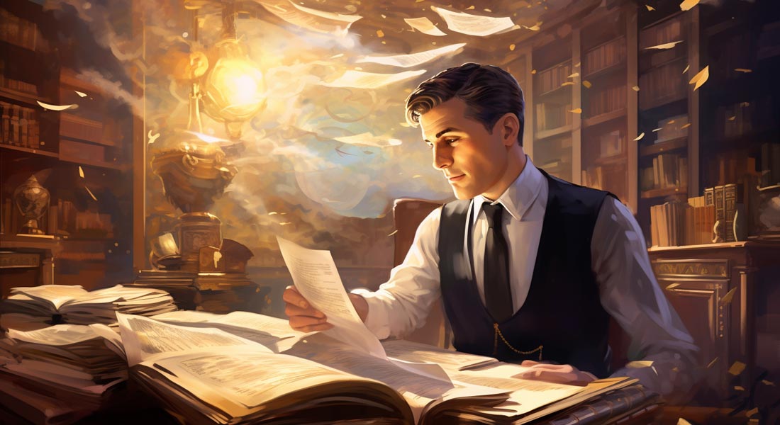 Een man doorzoekt documenten