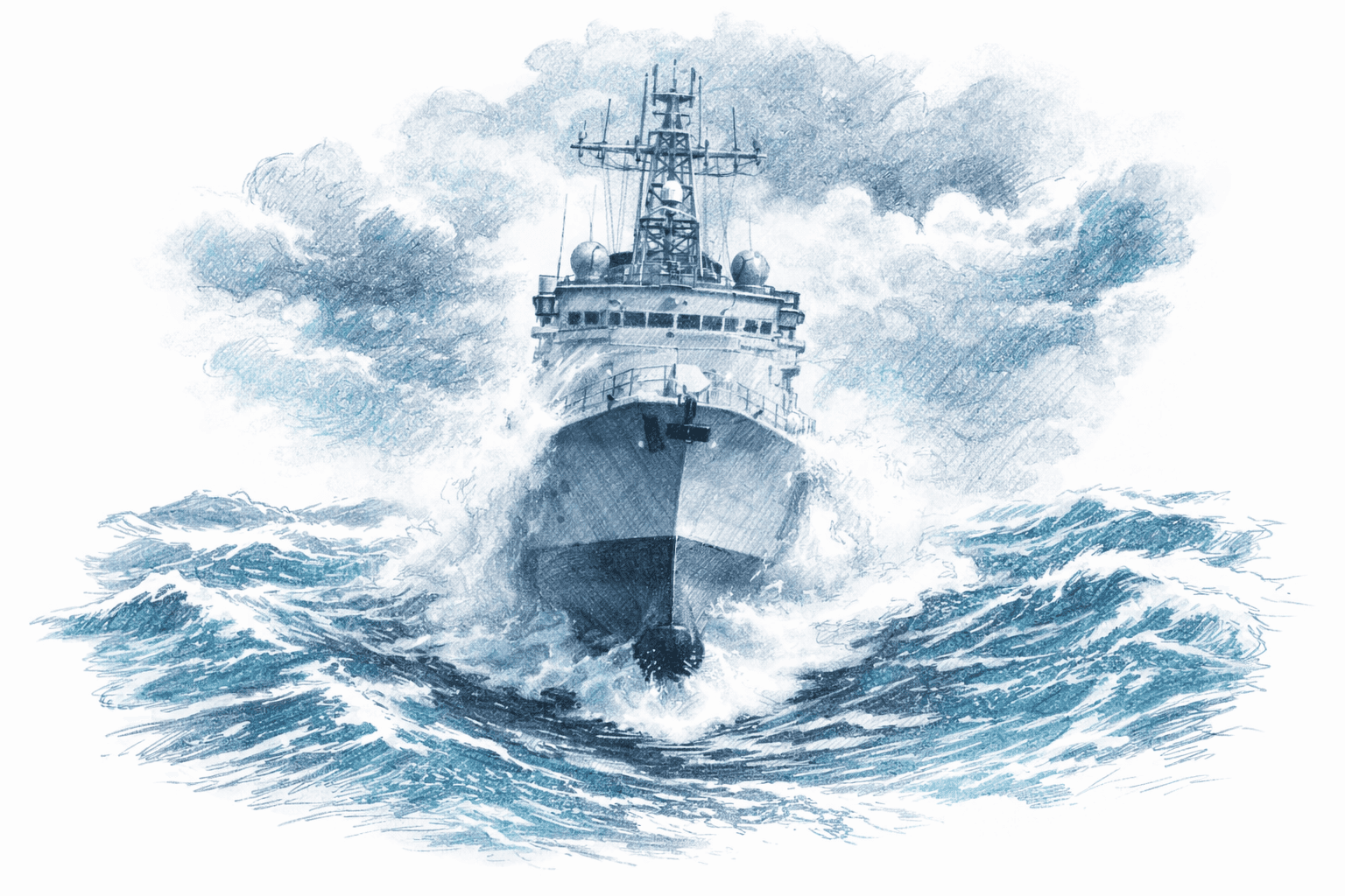 A ship weathering a storm