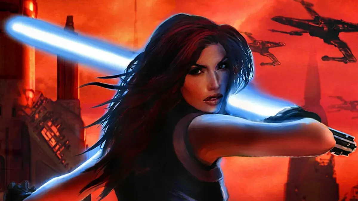 Mara Jade holding a blue lightsaber on the cover image for Sacrifce from Legacy of the Force