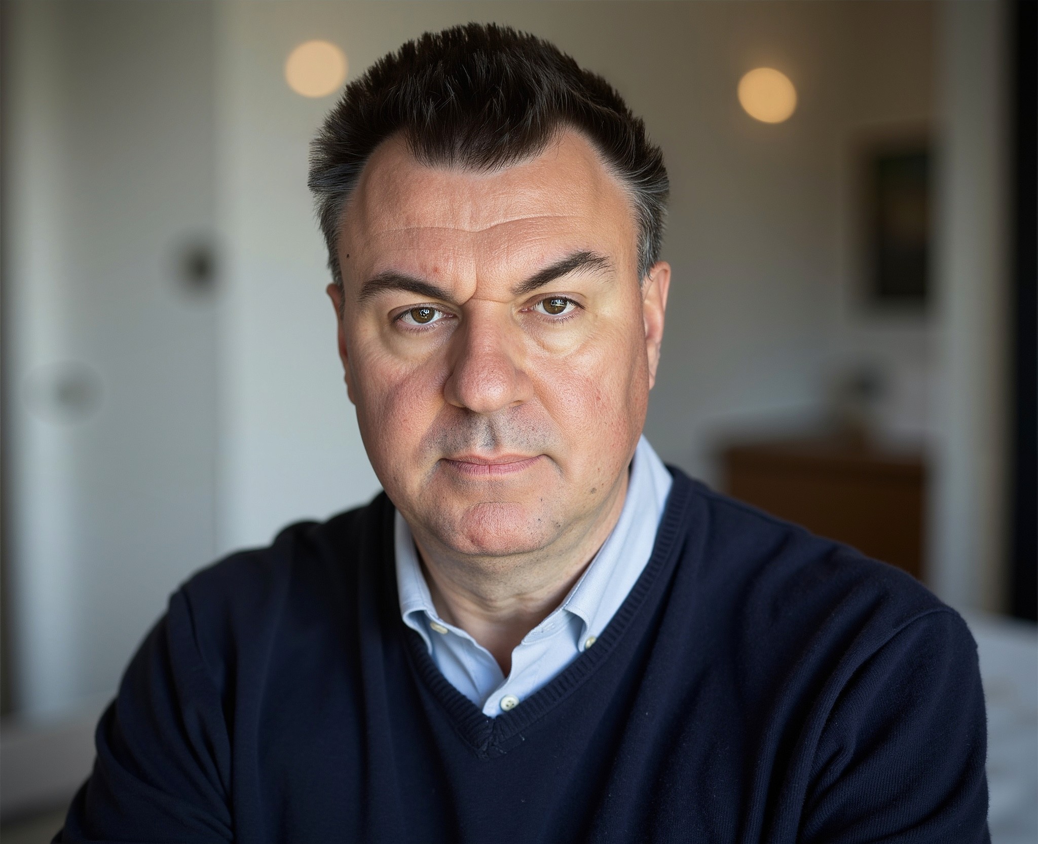 Smiling man with glasses and beard wearing a maroon hoodie, posed against a dark gradient background