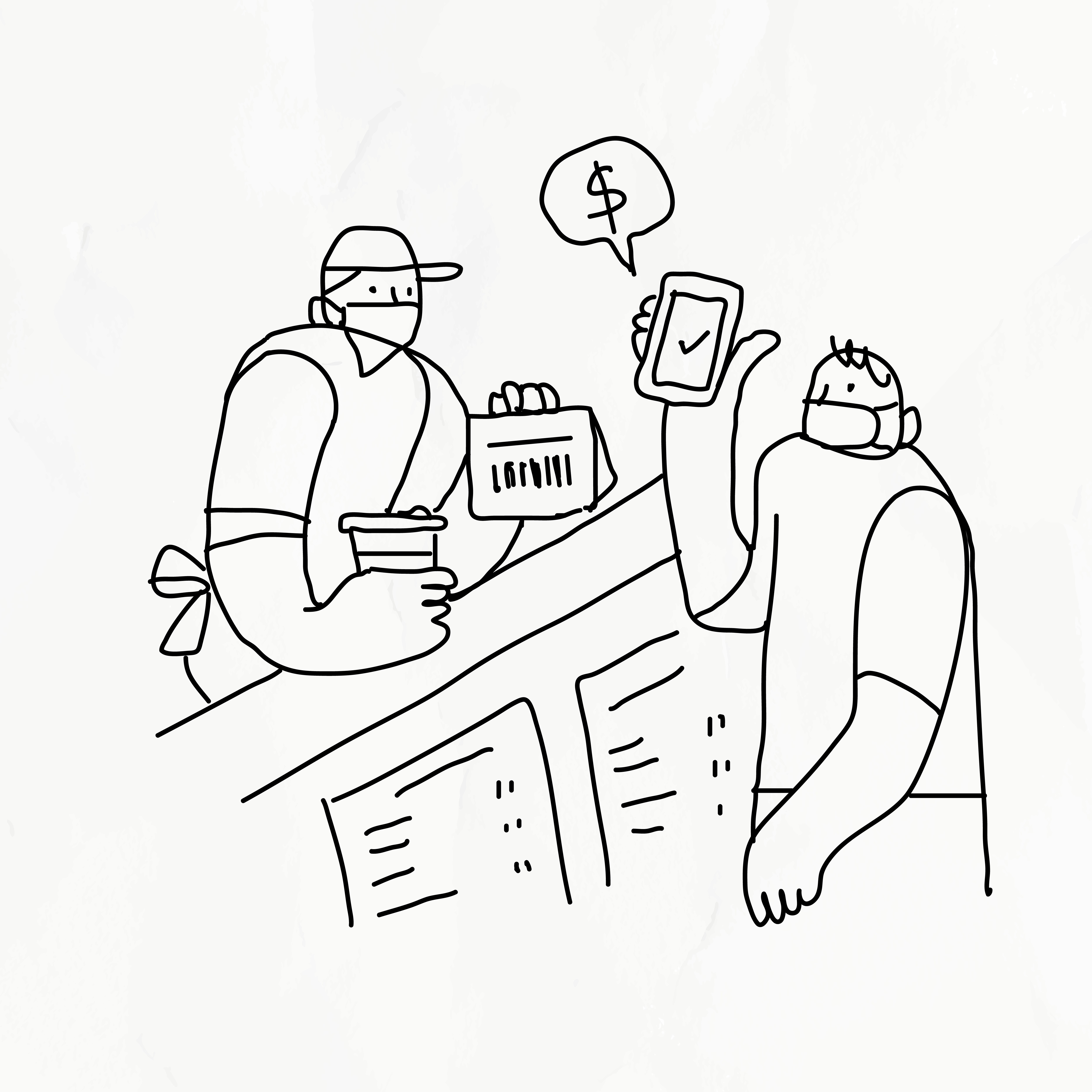 Cartoon like images making manual payments