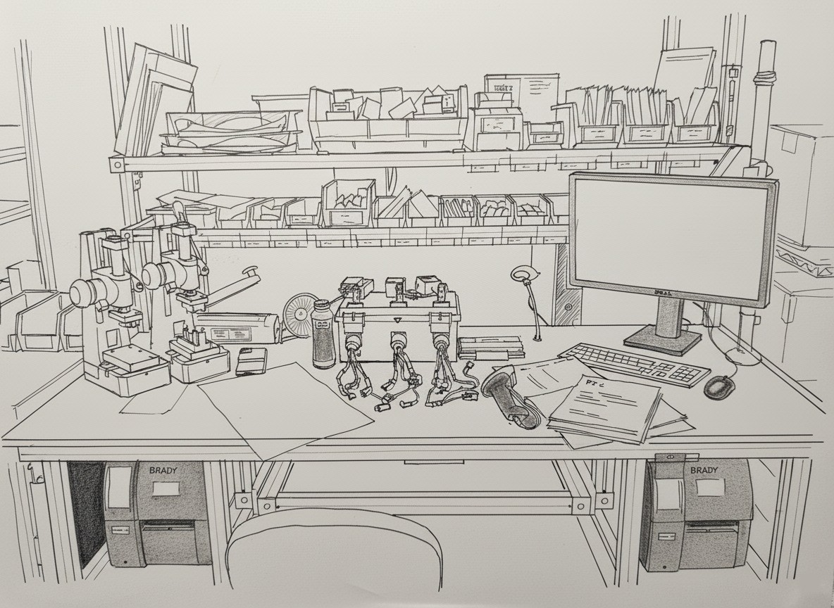 Illustration of a real technician’s workstation in the manufacturing facility