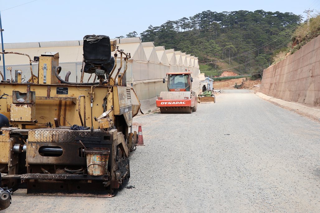 a winding road in the middle of a lush green forest