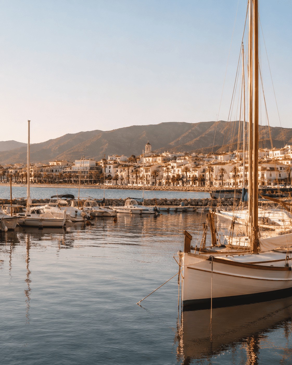 Traditional harbor with boats and yachts in a coastal village near Barcelona, showcasing premium seaside living and real estate locations in Maresme.