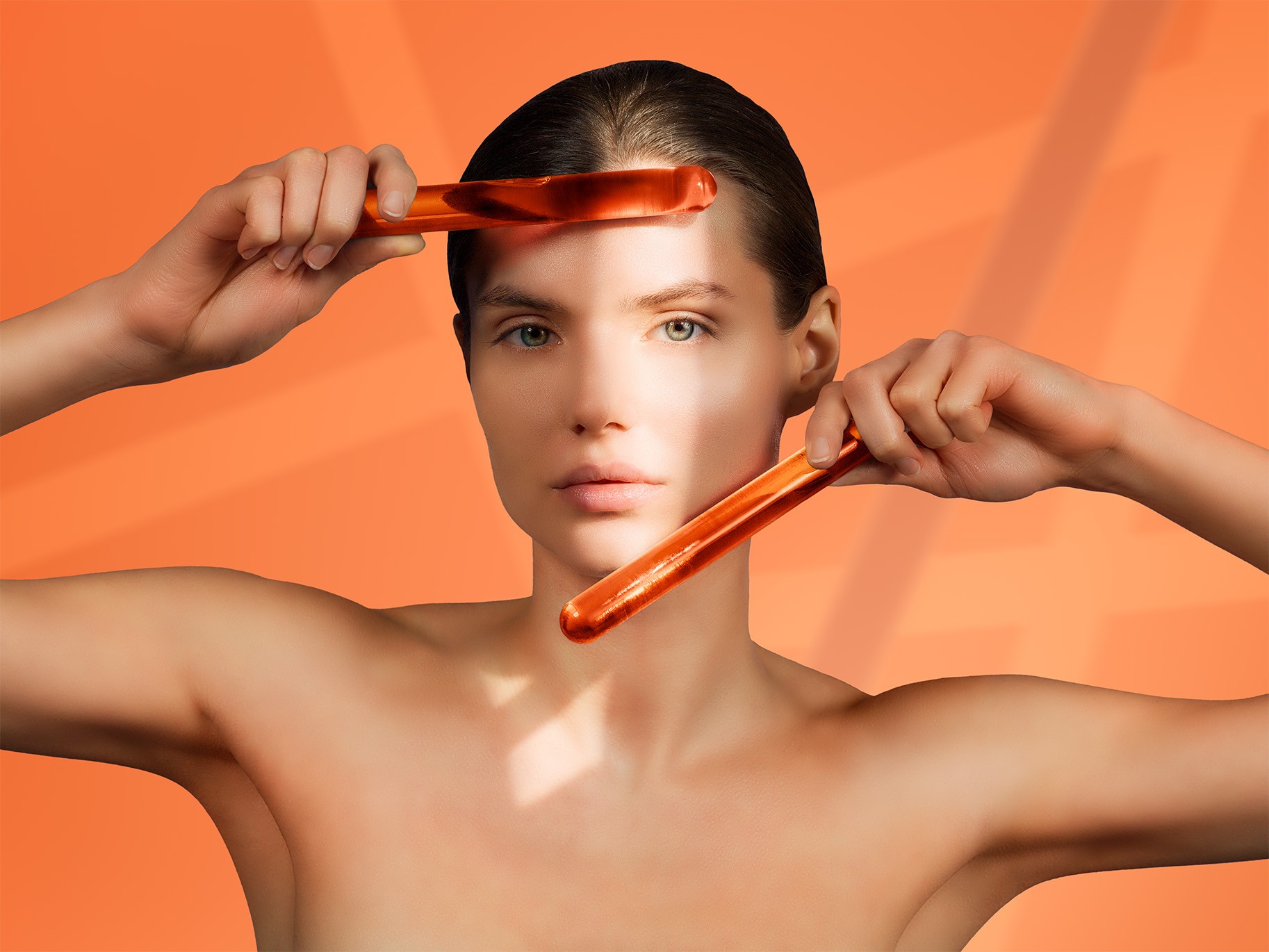 Saypha Volume Lidocaine dermal filler model with orange background – Canada