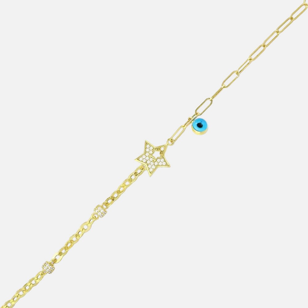 Assos Pırlanta 14 Ayar Altın Yıldız ve Nazar Boncuklu Bileklik
