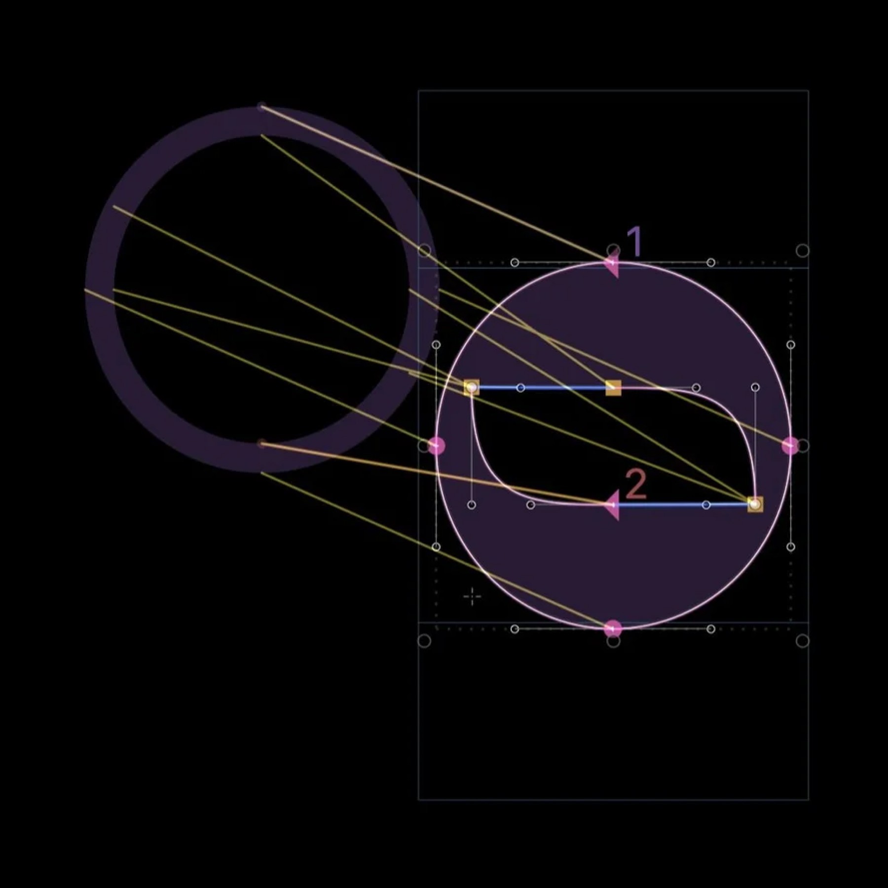 Detail image of letter "O" letterforms at the two style ends of its variable design.