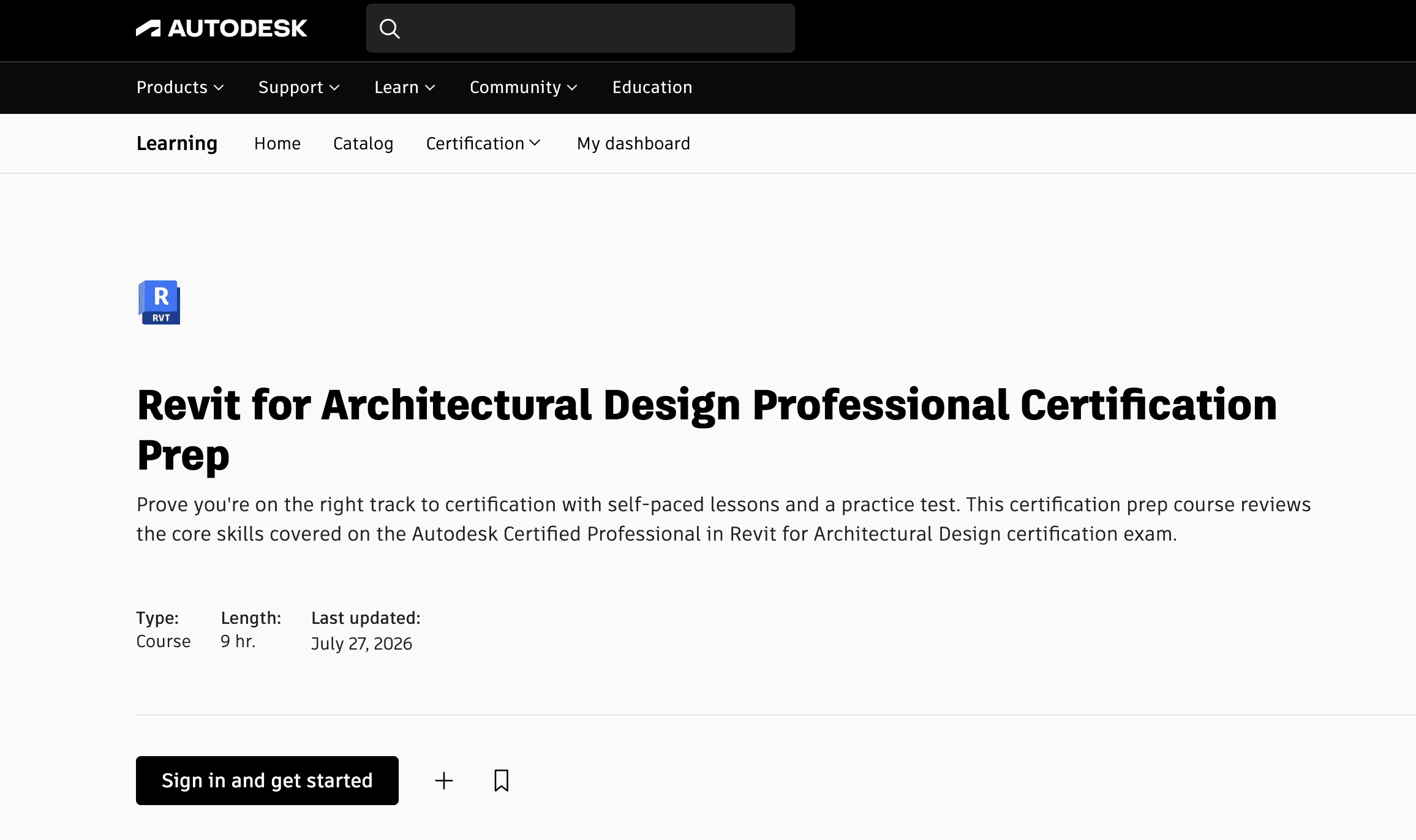 Autodesk Revit for Architectural Design Professional Certification Prep course page