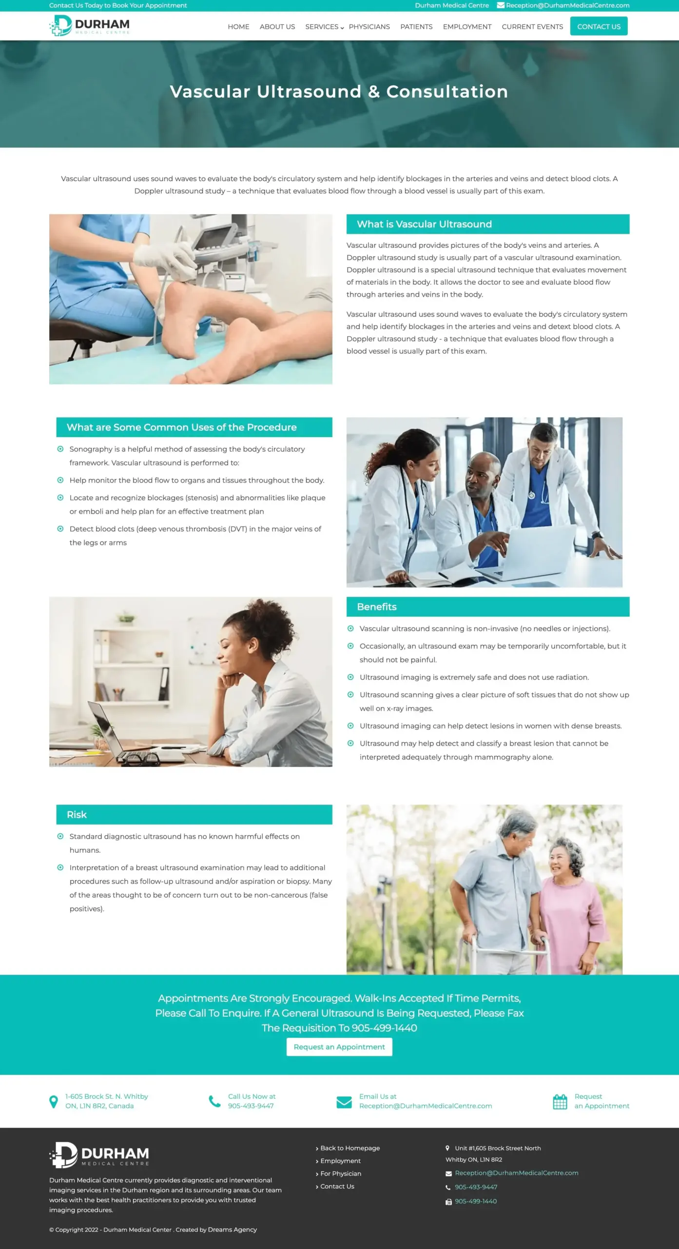 Vascular Ultrasound & Consultation Page For Durham Medical Centre website developed & designed by Dreams Agency Mississauga, Ontario